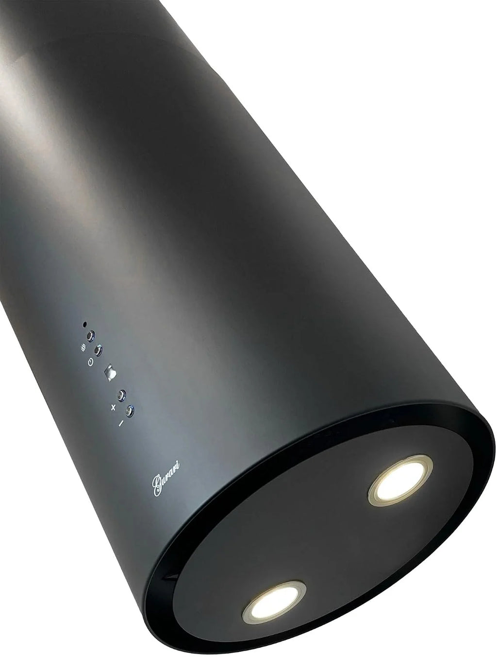 GURARI Okap wyspowy GCH I 385 36 BL Prime, okrągły okap kuchenny 36 cm, czarny, 1000 m³/h, 4 stopnie, wyświetlacz, oświetlenie LED, odsysanie krawędzi