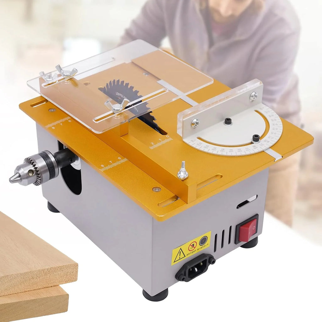 Mini stołowa pilarka tarczowa 300 W, wielofunkcyjna pilarka stołowa, przenośna, precyzyjna piła stołowa z 4 brzeszczotami, regulowana wysokość brzeszczotu, 9000 obr./min, do cięcia, szlifowania,
