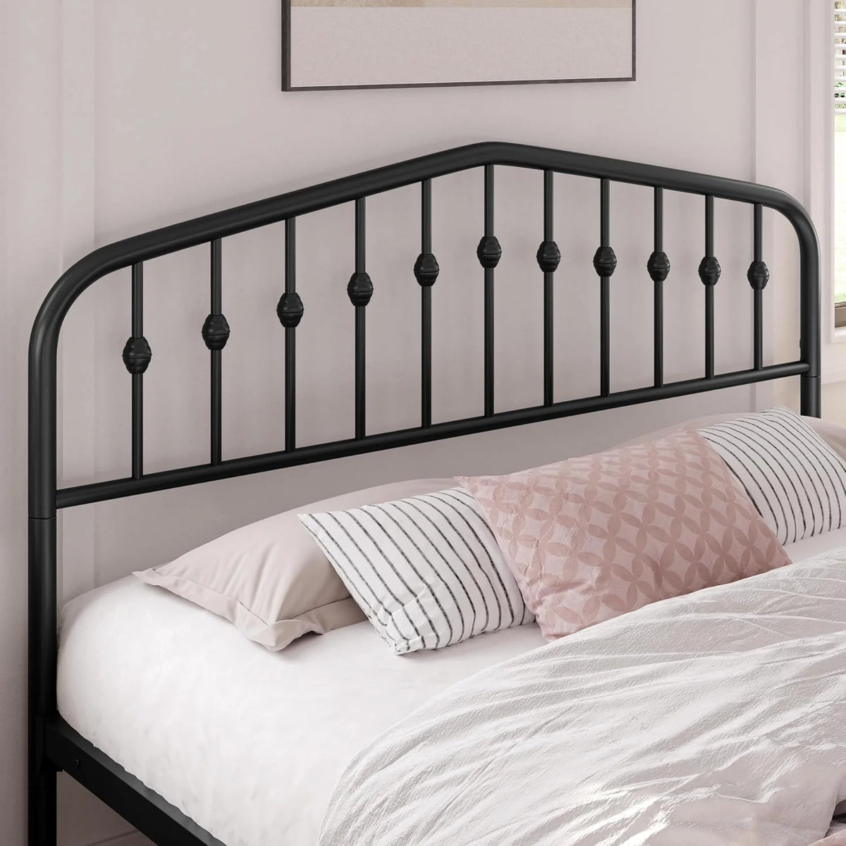Yaheetech Rama łóżka 160 x 200 cm, metalowe łóżko w stylu vintage z zagłówkiem w kształcie korony, solidna rama łóżka podwójne łóżko wykonane z metalu, łóżko dla gości łóżko dzienne, czarne