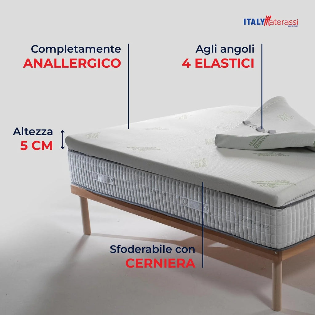 Nakładka na materac z pianki memory wys. 5 cm, wyposażona w gładki, hipoalergiczny materiał, który chroni ciało i 4 elastyczne narożniki. Korektor materaca 160 x 200
