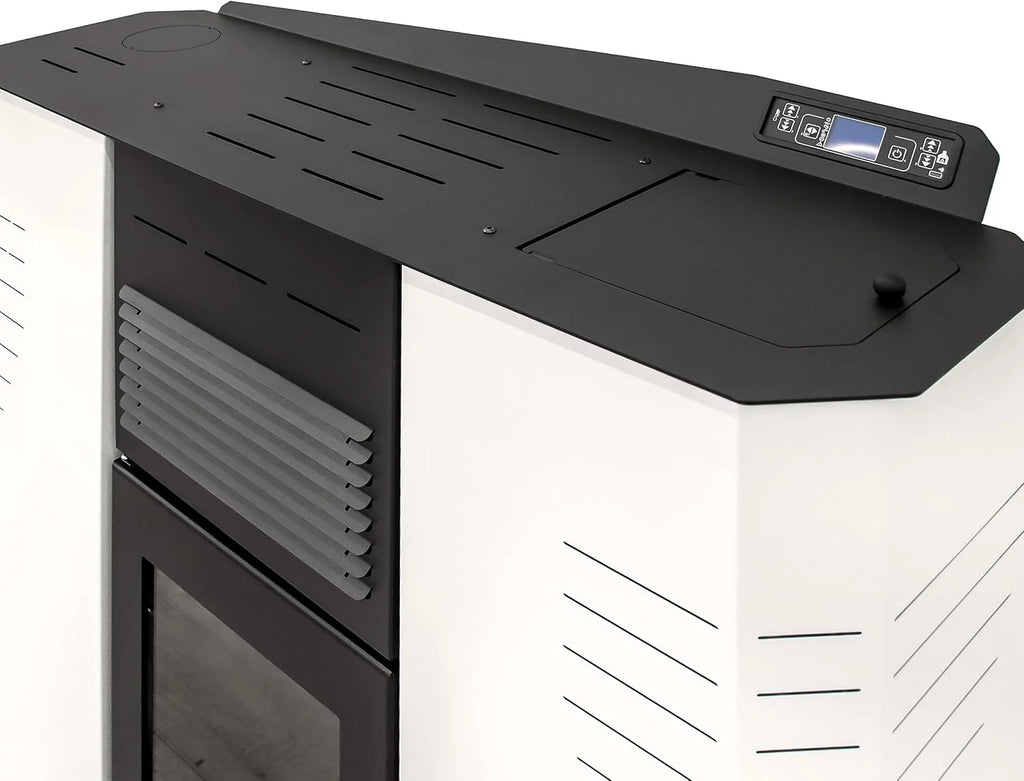 STUFE A PELLET ITALIA - Marmolada 14 kW Kanał WIFI - Wydajność 92%, Nagrzewa 130 m², 5 prędkości i mocy, autonomia 19 h, programowalny, 24 miesiące , BIAŁY