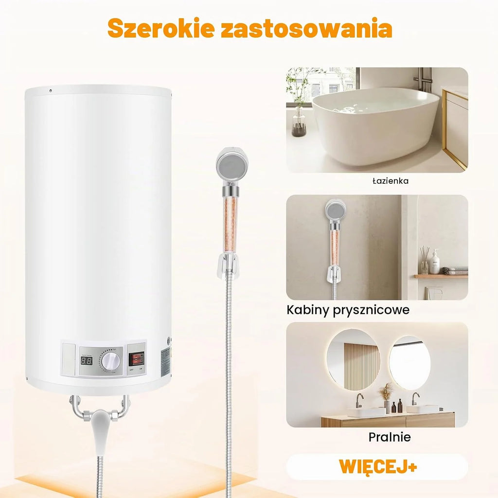 Bojler ciepłej wody 80 l, akumulator elektryczny, bojler, elektryczny zbiornik magazynowy, 220 V, ścienny podgrzewacz wody, prysznic z urządzeniem prysznicowym i zabezpieczeniem przed wyciekiem