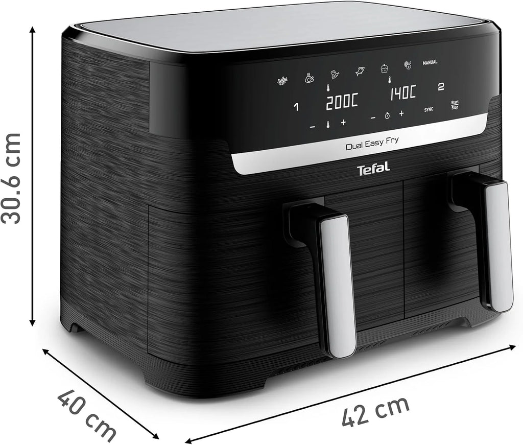 Tefal EY9018 Dual Easy Fry, Frytkownica Beztłuszczowa, Czarna Matowa, 8,3 L, Dwie Szuflady