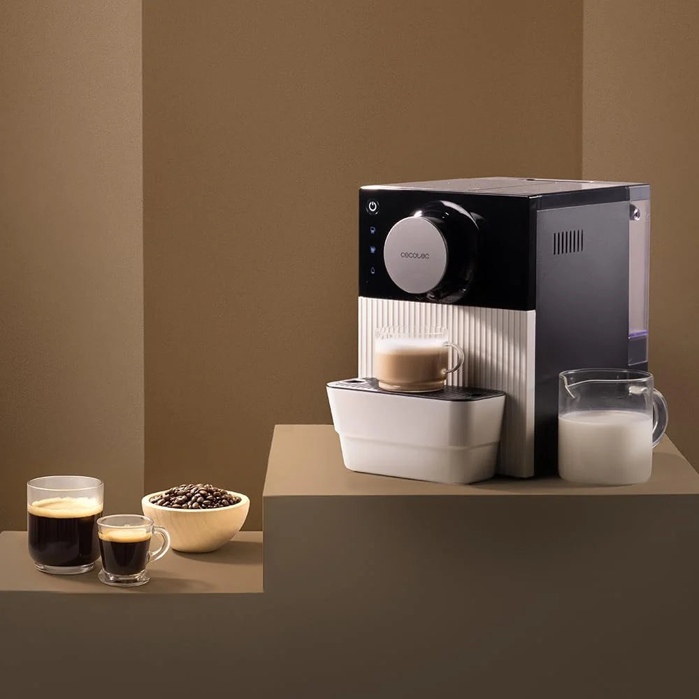 Cecotec Ekspres do kawy Superautomatyczny kompaktowy Cremmaet Cube 1350 W, system prasowania 10 g, system wstępnego zaparzenia, 19 barów, system Thermoblock, 5 poziomów mielenia, dotykowy panel