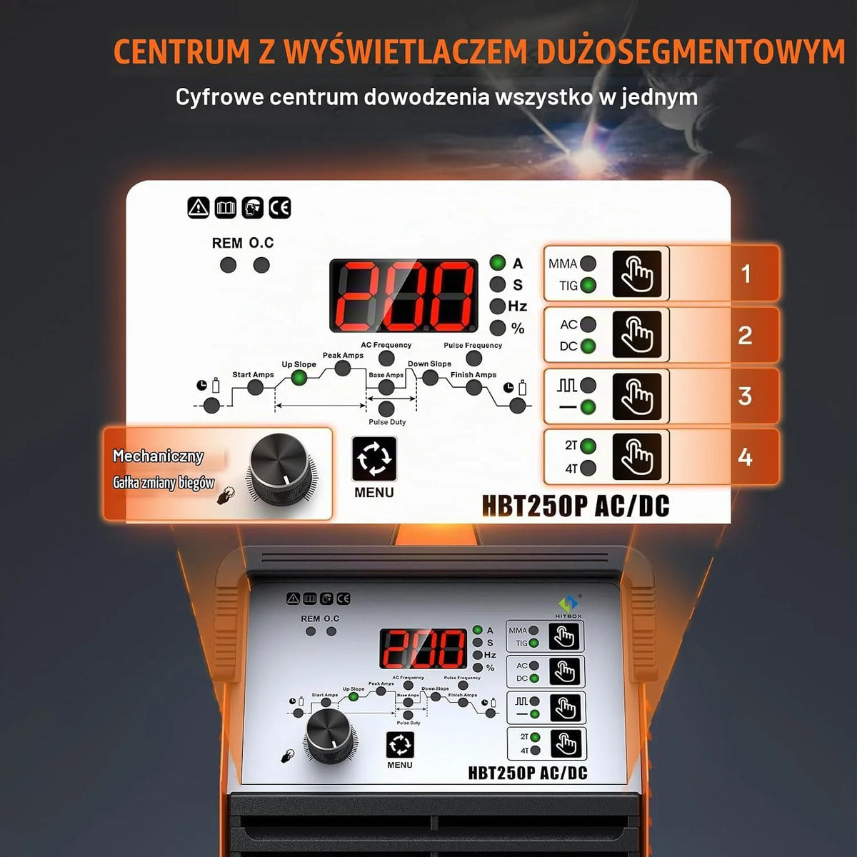HITBOX Spawarka TIG AC/DC 200A 6‑w‑1, Z Impulsem