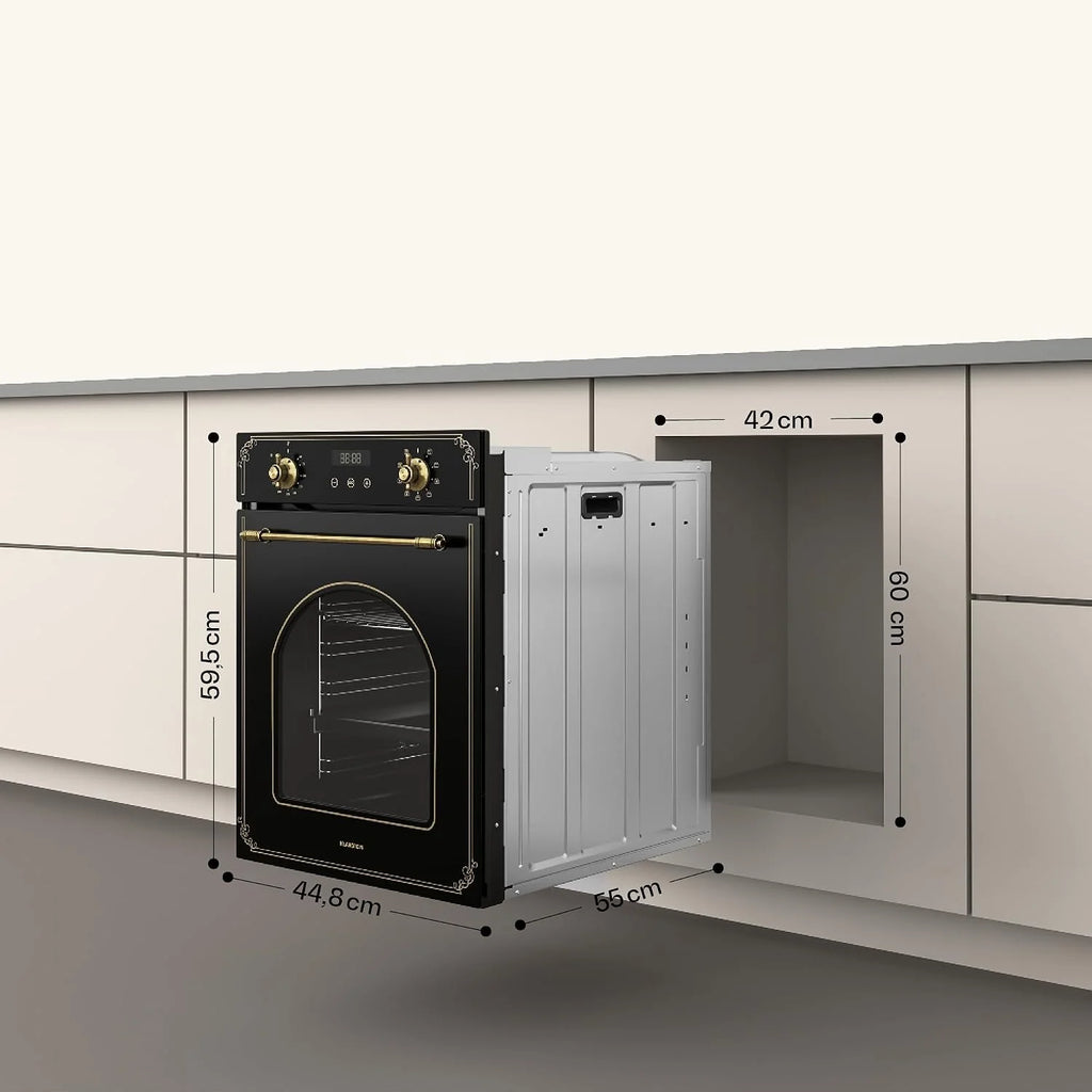 Klarstein Elizabeth Slim Piekarnik Elektryczny Wbudowany – 45 cm, 49 L, 9 Funkcji, Czyszczenie Parą, Cyfrowy Timer, Grill Wentylowany, Czarne Szkło, Klasa Energetyczna A