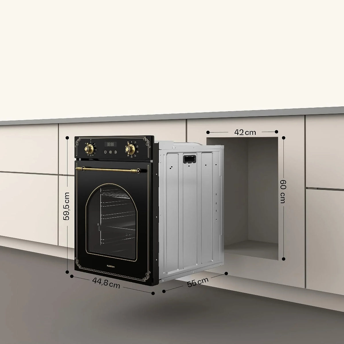 Klarstein Elizabeth Slim Piekarnik Elektryczny Wbudowany – 45 cm, 49 L, 9 Funkcji, Czyszczenie Parą, Cyfrowy Timer, Grill Wentylowany, Czarne Szkło, Klasa Energetyczna A