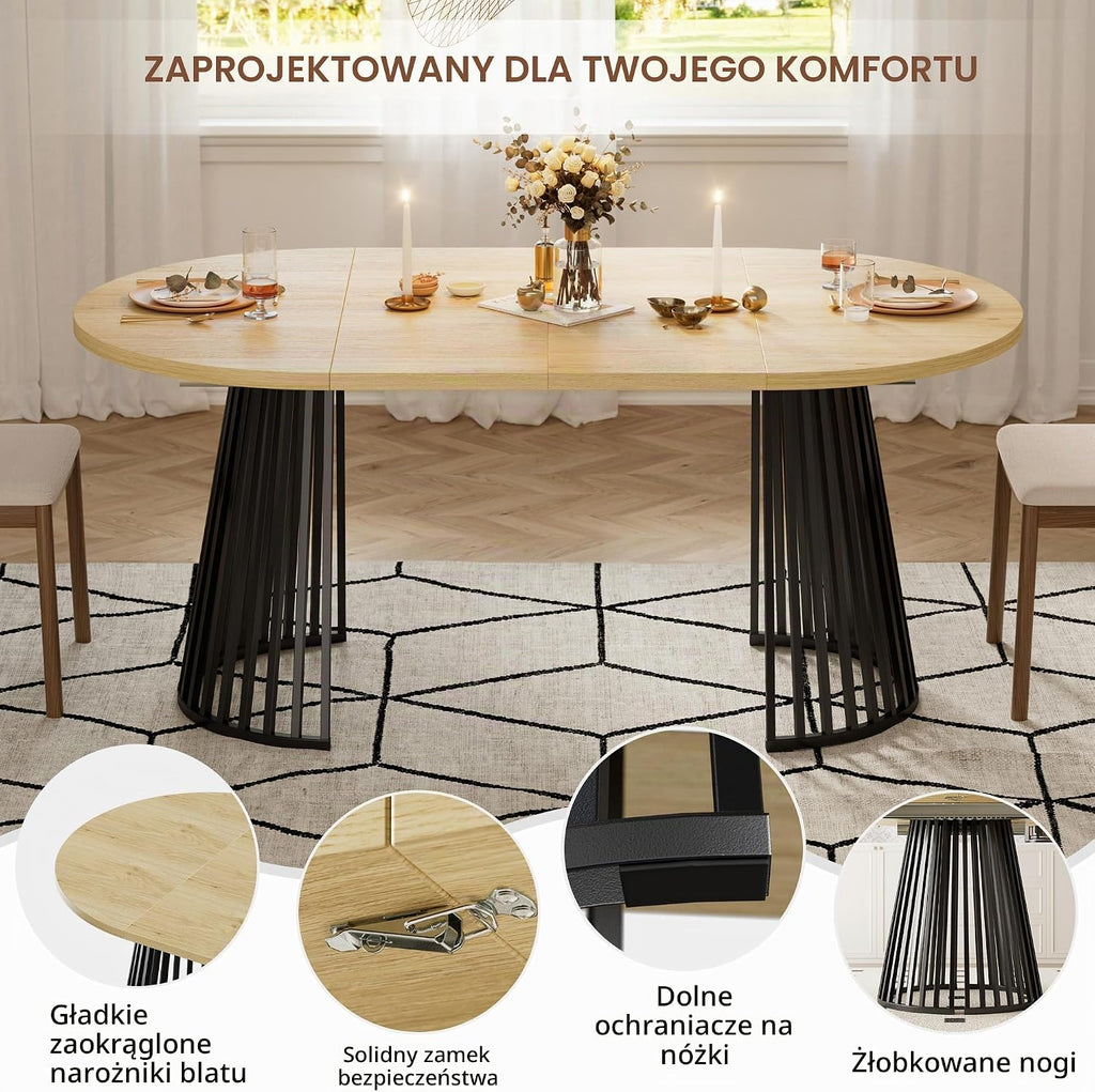 Wysuwany owalny stół jadalny,Okrągły drewniany stół rozkładany dla 4-8 osób Rozszerzony stół kuchenny do salonu i jadalni, sali konferencyjnej, 100-180 x 100 x 75 cm, wysłane w 2 opakowaniach