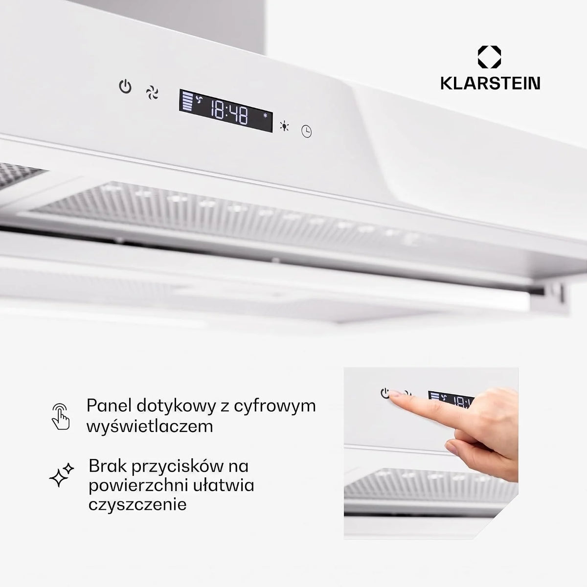 Klarstein Okap kuchenny, wentylator wyciągowy z filtrem przeciwtłuszczowym do mycia w zmywarce, okapy z przepływem powietrza 640 m³/h Airflow, wyciągi kuchenne
