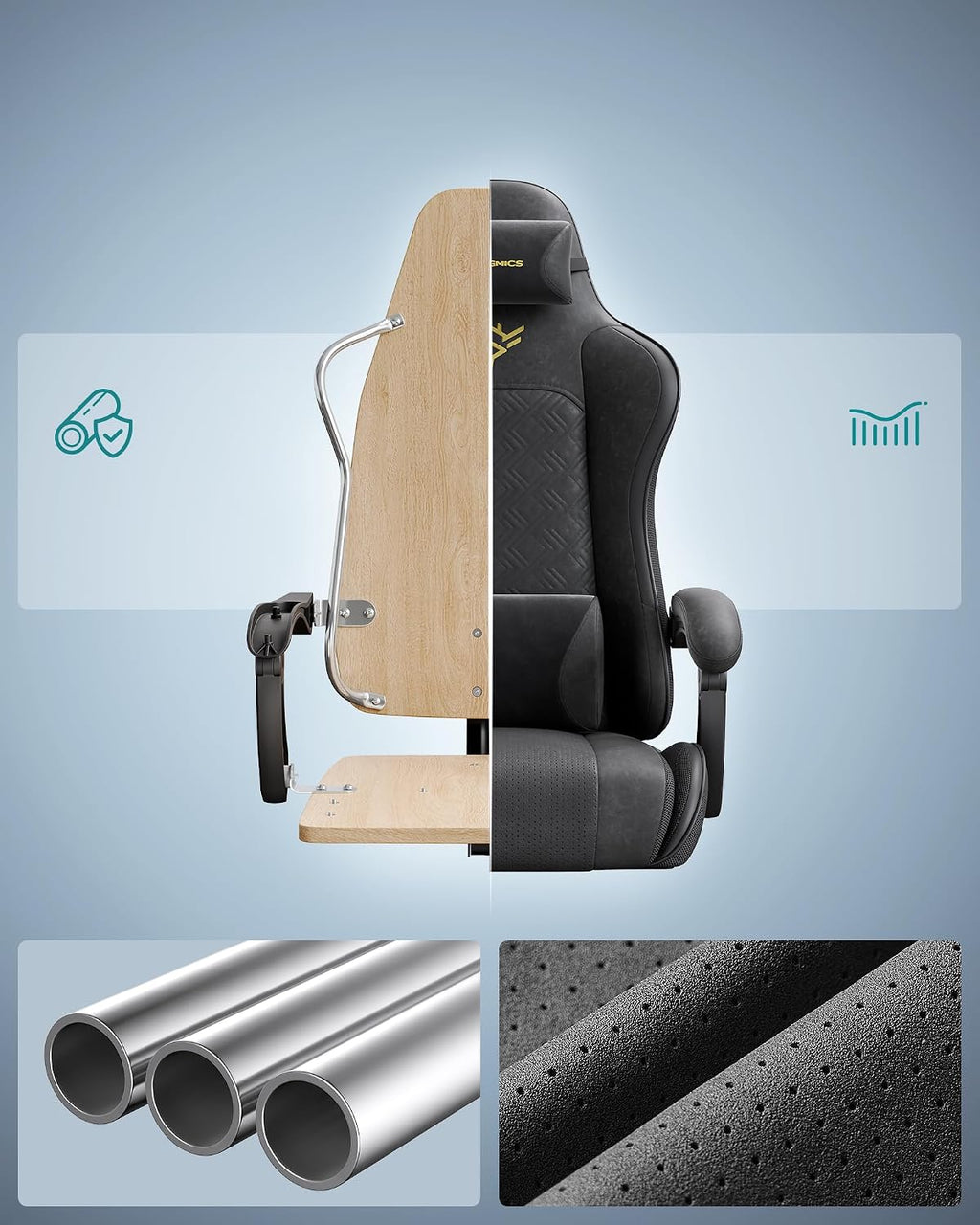 SONGMICS Fotel gamingowy, krzesło biurowe, ergonomiczny, podnóżek