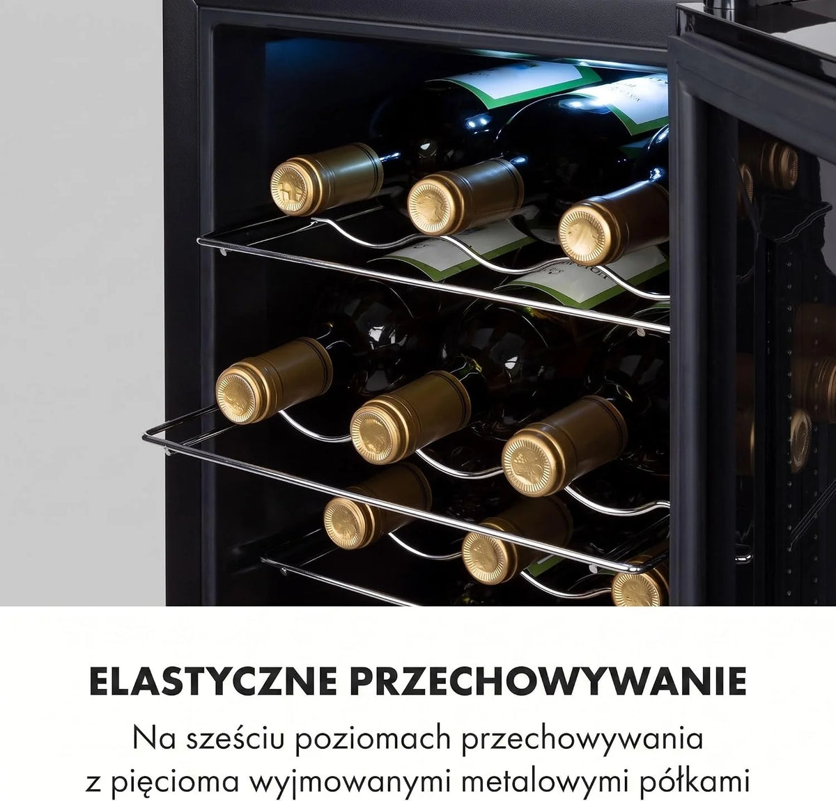 Klarstein Chłodziarka do wina, Wąska lodówka na napoje, 1 strefa, chłodziarka ze szklanymi drzwiami, Wolnostojące zewnętrzne lodówki, Mała do wina, Ochrona UV, 11-18°C, 18 butelek