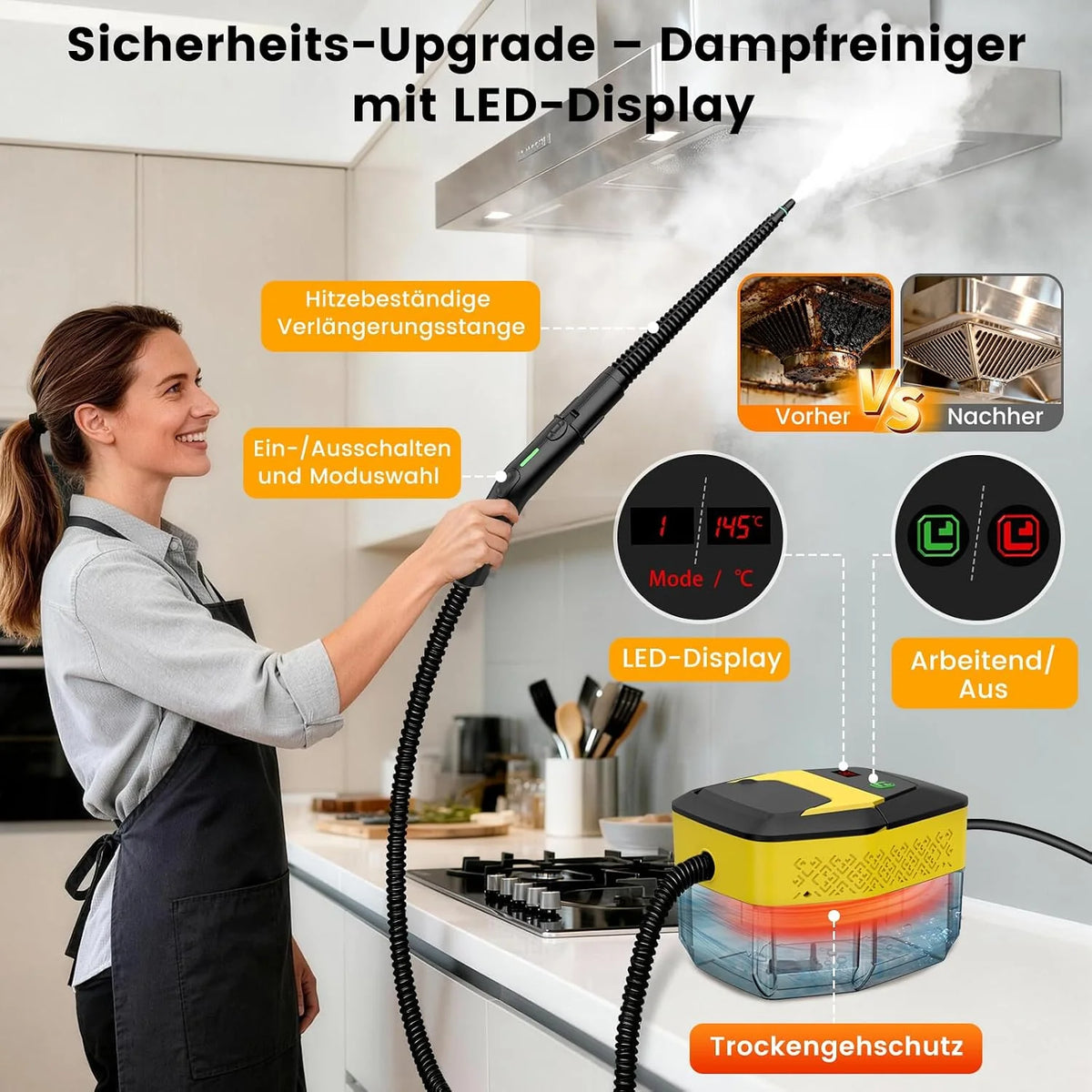 Granarbol 1800 ml – 2500 W myjka parowa, ogrzewanie 8 s, 275°F/145°C, usuwa