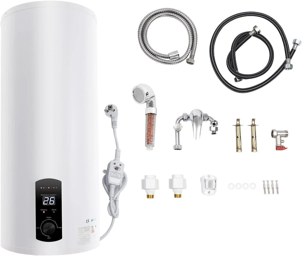 Elektryczny zbiornik ciepłej wody, 2000 W, 60 l, wiszący na ścianie, akumulator elektryczny, 25-75°C, z zabezpieczeniem przed wyciekiem, wtyczka G1/2, do kuchni, toalet