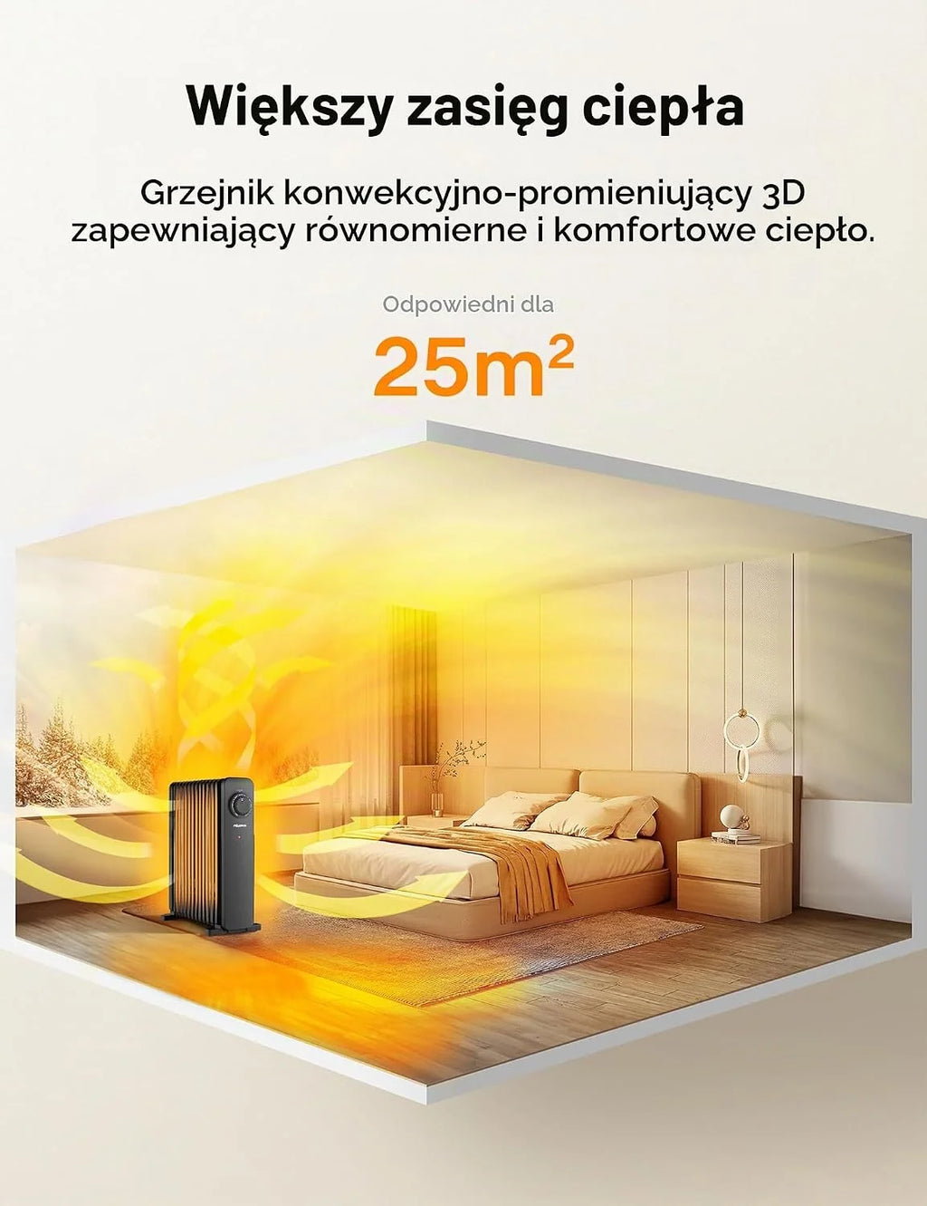 PELONIS 13 elementów grzejnika olejowego 2500W, mobilny grzejnik elektryczny, regulowany termostat, energooszczędny grzejnik olejowy, 3 poziomy ciepła, funkcje bezpieczeństwa