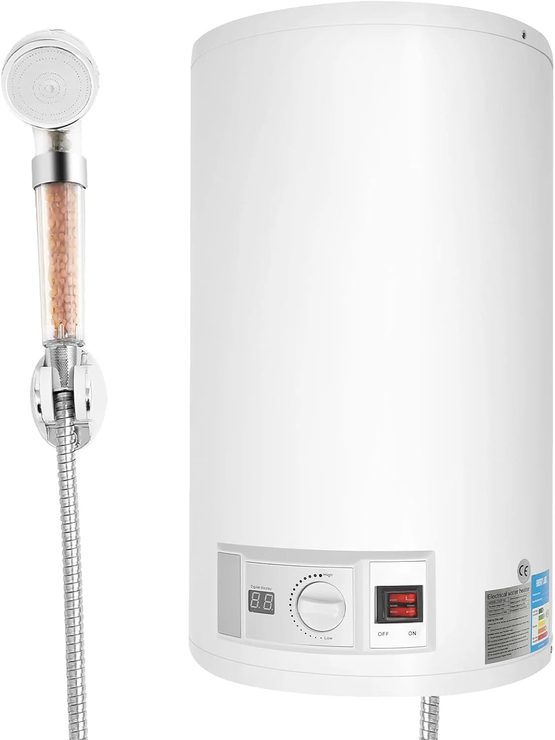 Elektryczny zbiornik ciepłej wody 35 l, 2 kW, 220 V, 0,7 MPa, podgrzewacz wody 25-75 ℃, regulowany podgrzewacz wody IPX4, poziom wodoszczelności z cyfrowym wyświetlaczem LED, słuchawką prysznicową i