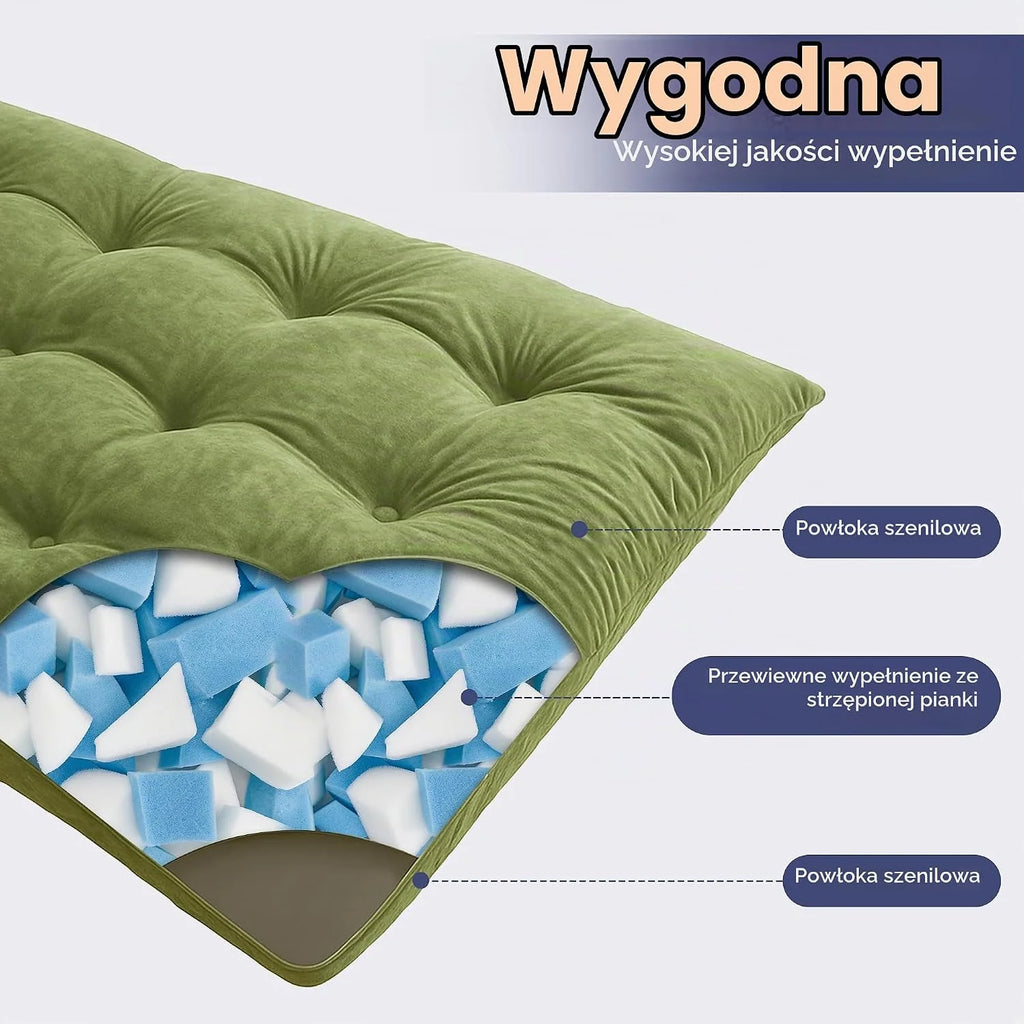 MAXYOYO materac futon, tkanina szenilowa, 15 cm grubości, składany materac futon do kanapy wypełniony strzępioną pianką, szyty guzikiem, praktyczna składana mata podłogowa (bez ramy)