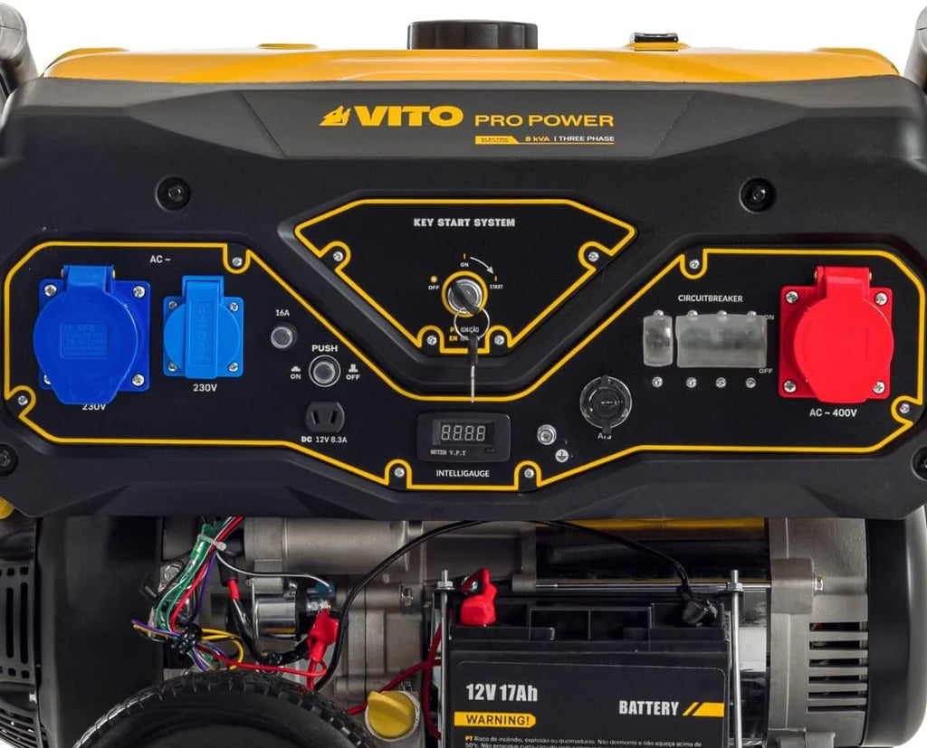 VITO - Generator prądotwórczy na benzynę 8.0kVA 18CV trójfazowy, uruchomienie elektryczne i ręczne, AVR, zbiornik 25L, generator do domu i budowy