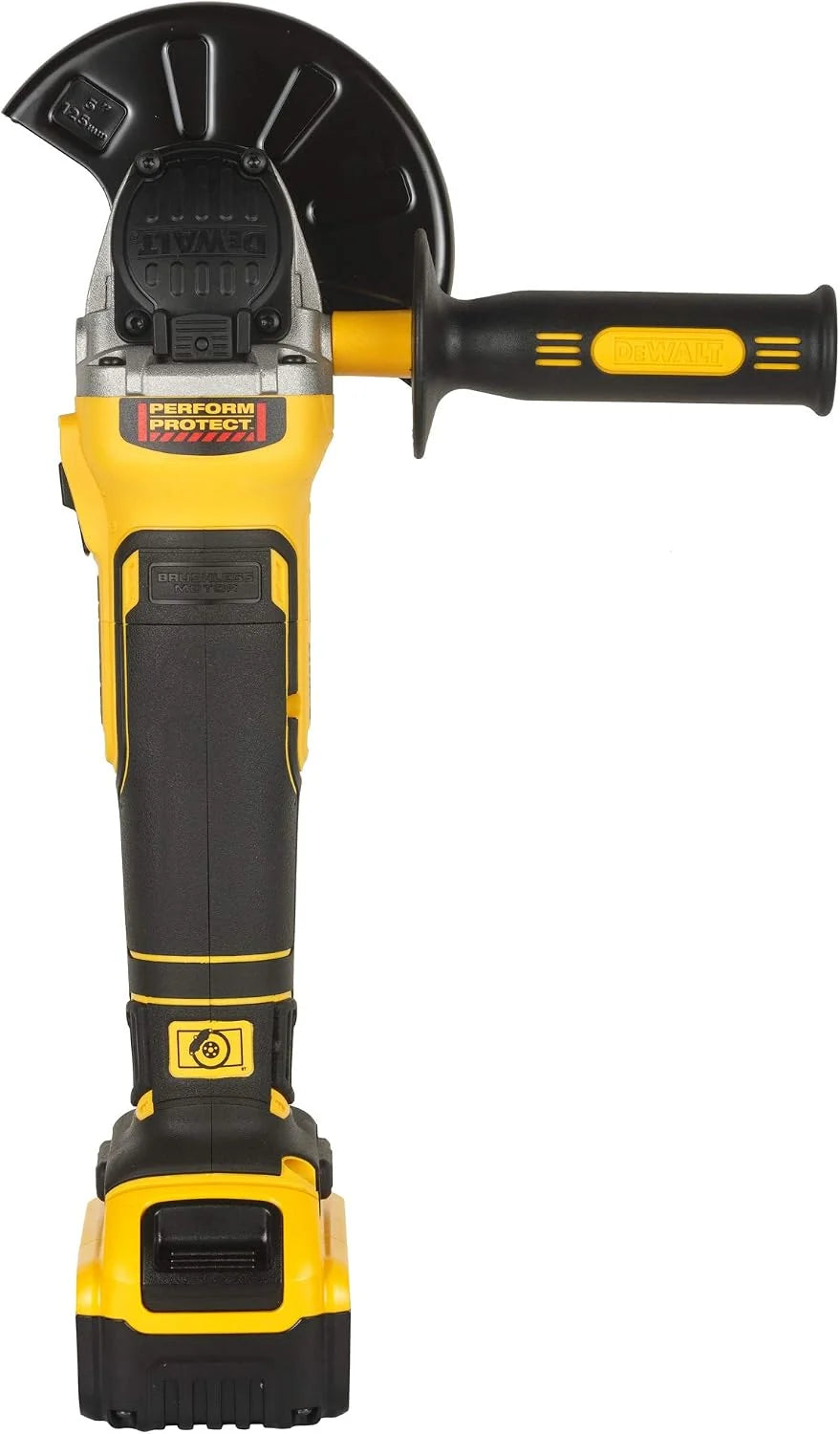 Dewalt DCG405P2 akumulatorowa szlifierka kątowa 18 V 125 mm (800 W, silnik bezszczotkowy, uzwojenia opancerzone z żywicy epoksydowej, sprzęgło elektroniczne i hamulec, w zestawie 2 x akumulatory 5,0