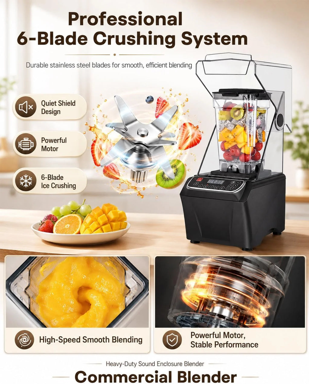 Blender Wysokoobrotowy 2000W, 2L, 38 000 obr./min, Ostrza Inox PC