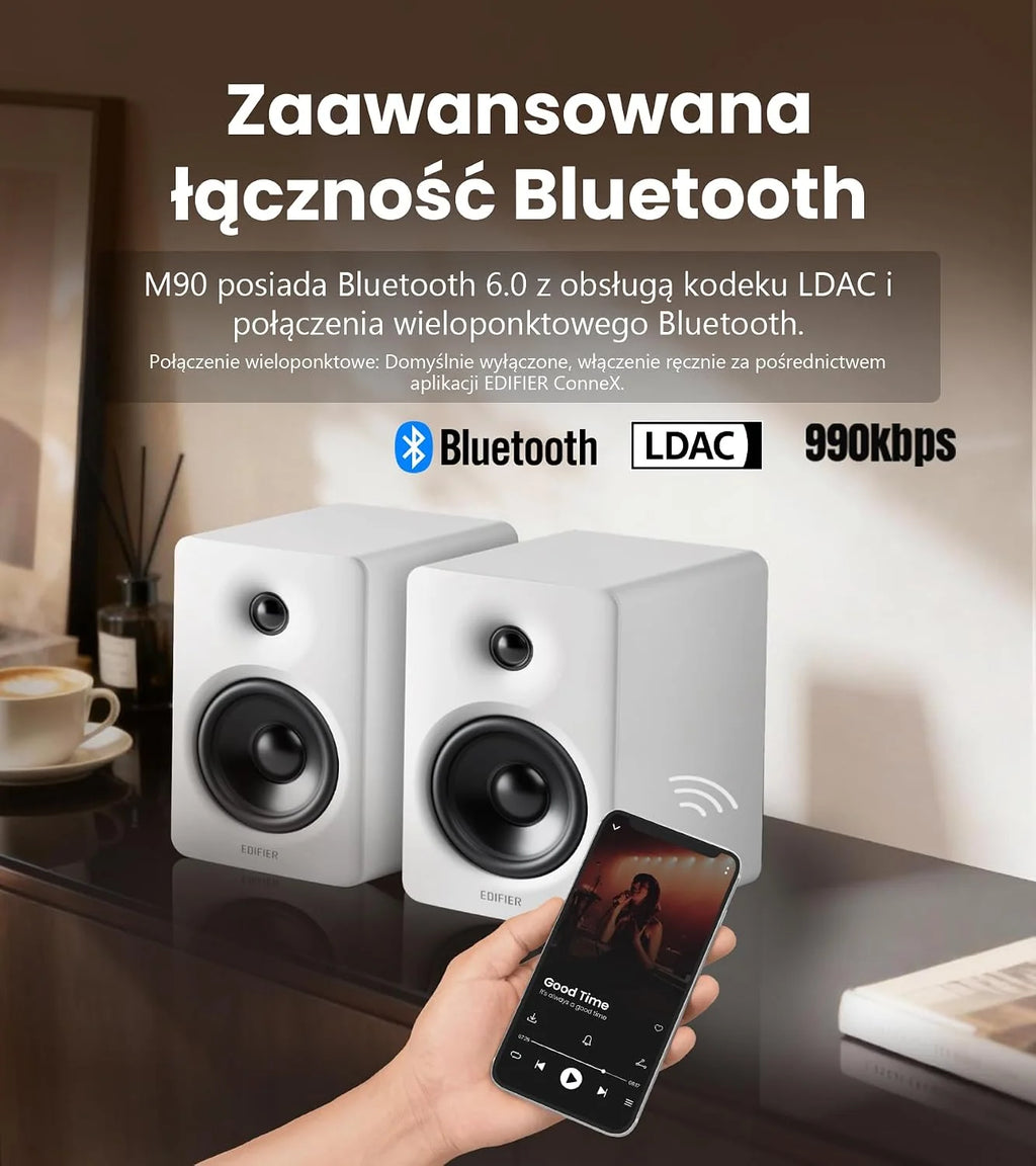 Edifier M90 Głośniki półkowe z 100W RMS i dźwiękiem Hi-Res LDAC，Biały