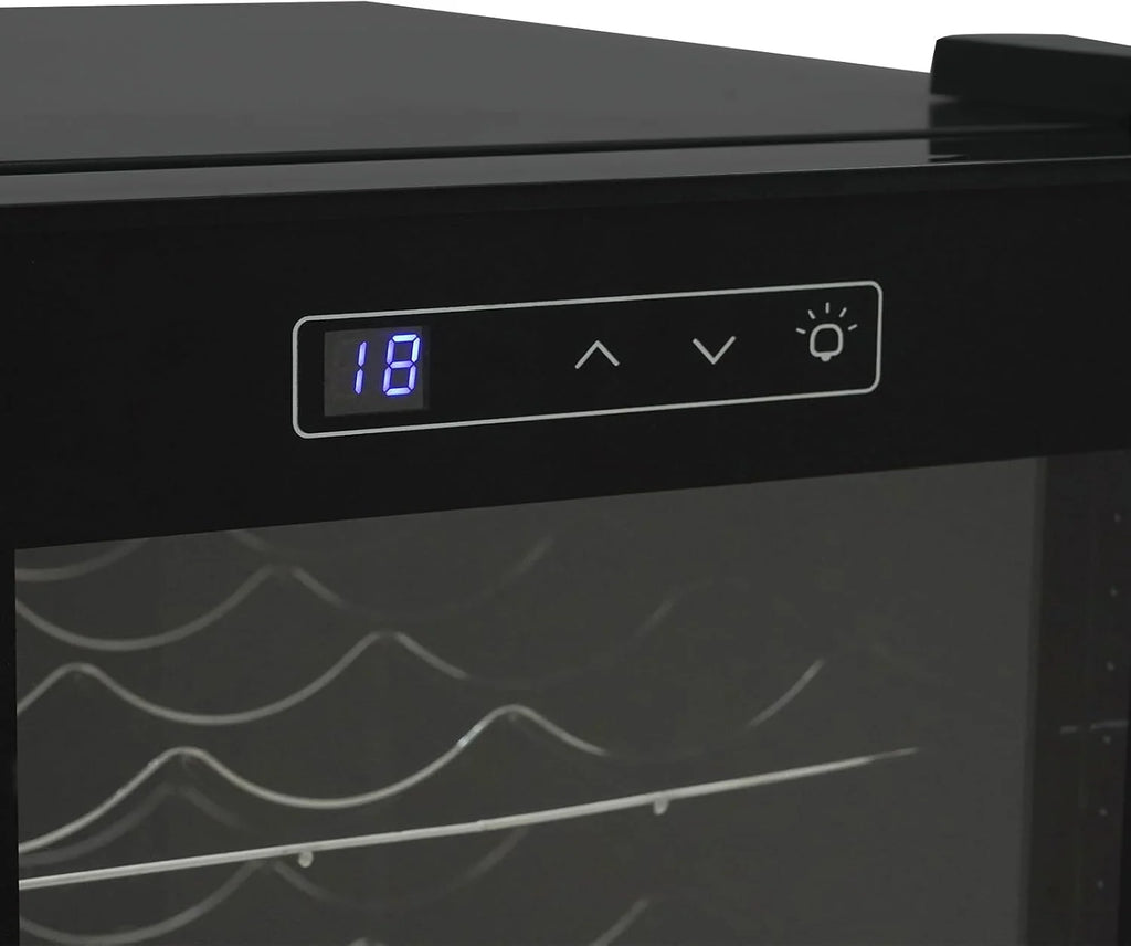 Lodówka na wino, 30 butelek, 90 l, oświetlenie LED, chłodziarka do wina, ekran dotykowy, wzmocnione szklane drzwi, wolnostojąca, zakres temperatur 12-18°C, 50,5 x 34,5 x 98,5 cm