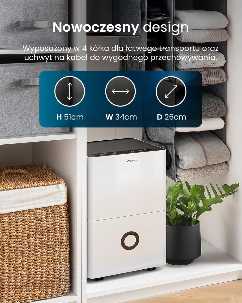 Pro Breeze Osuszacz powietrza 30 l w 24 h – wydajność osuszania, elektryczny z Wi-Fi, czujnik wilgotności, zbiornik 4 l, timer, wąż odpływowy, ochrona