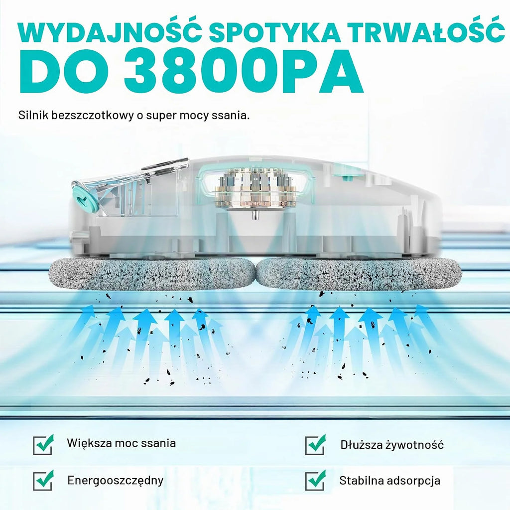 HAUSHOF Robot do mycia okien z funkcją spryskiwania, 3800 PA, elektryczna myjka do okien, inteligentna nawigacja, pilot zdalnego sterowania, z myjką do szyb i chusteczkami, podwójna ochrona, do okien