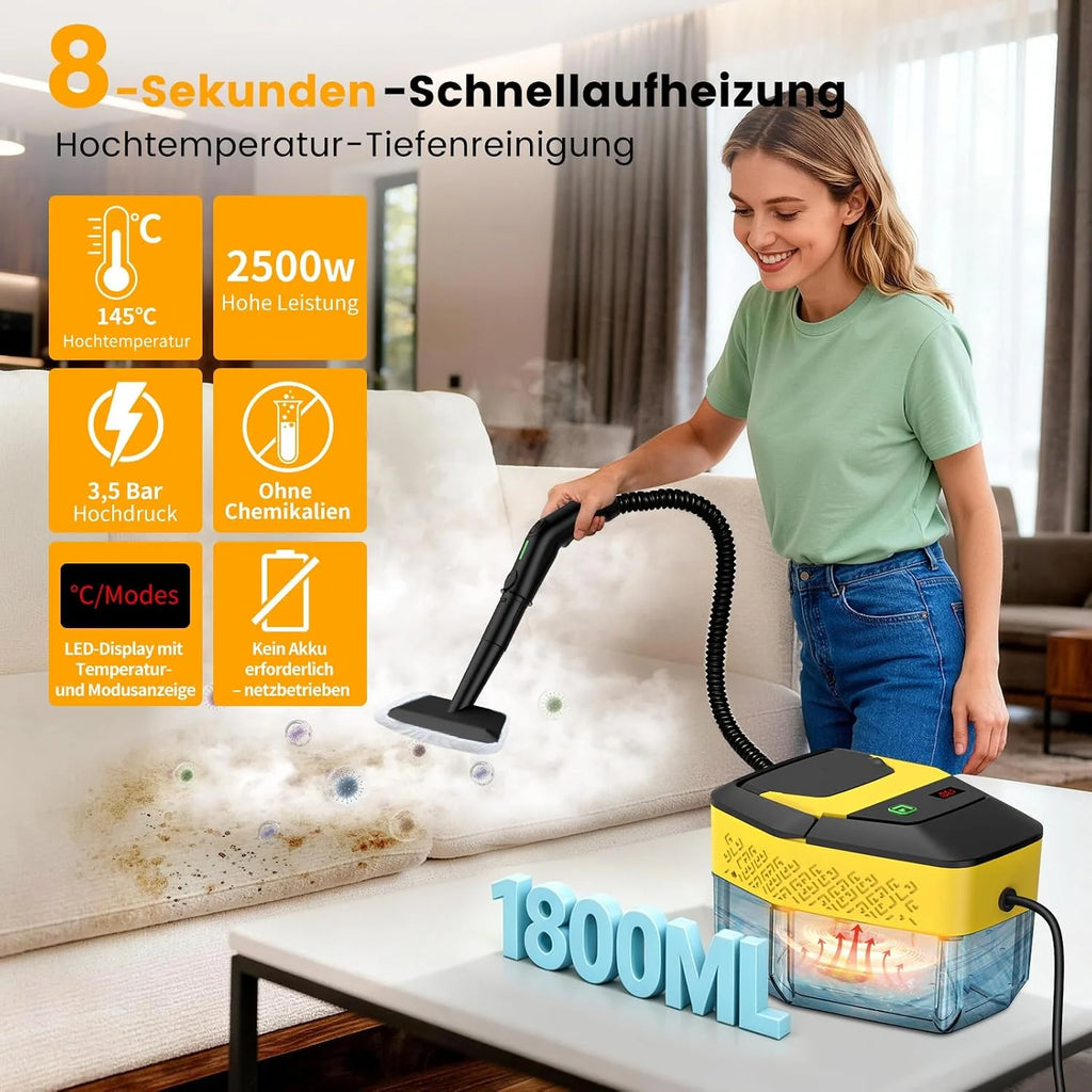 Granarbol 1800 ml – 2500 W myjka parowa, ogrzewanie 8 s, 275°F/145°C, usuwa