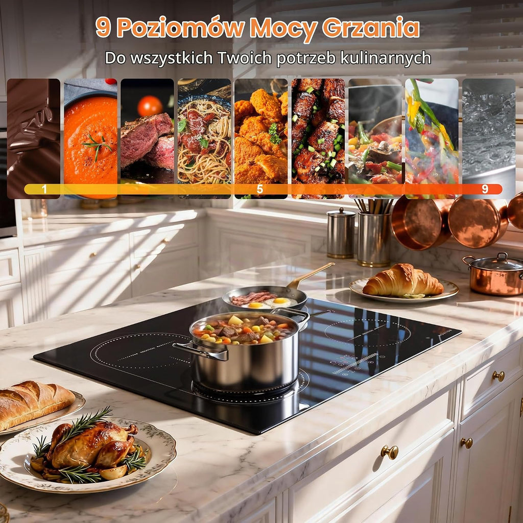 NOXTON Płyta indukcyjna 60 cm, płyta kuchenna do zabudowy, 4 płyty, 3500 W