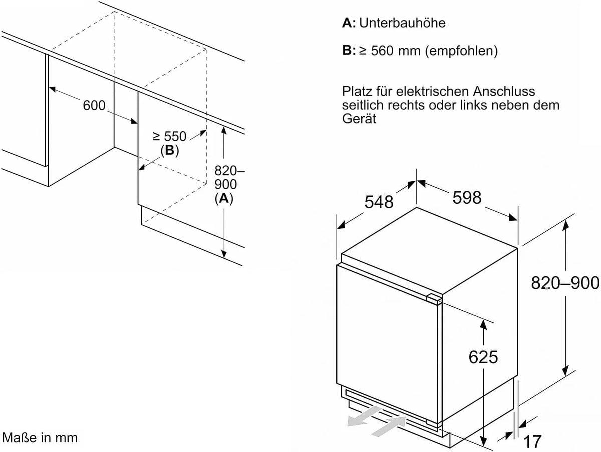 Siemens iQ300, lodówka do zabudowy, 82 x 60 cm, zawias płaski, KU21RVFE0