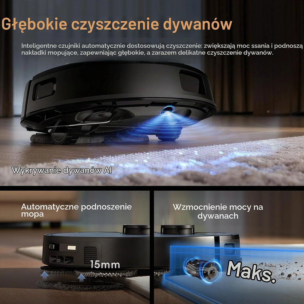 Ultenic MX50 Robot odkurzająco-mopujący 2w1, Automatyczna stacja czyszcząca All-in-One, do 180 min autonomii, Cicha praca ≤60 dB, WiFi/Alexa/Google Home, Do podłóg twardych i dywanów