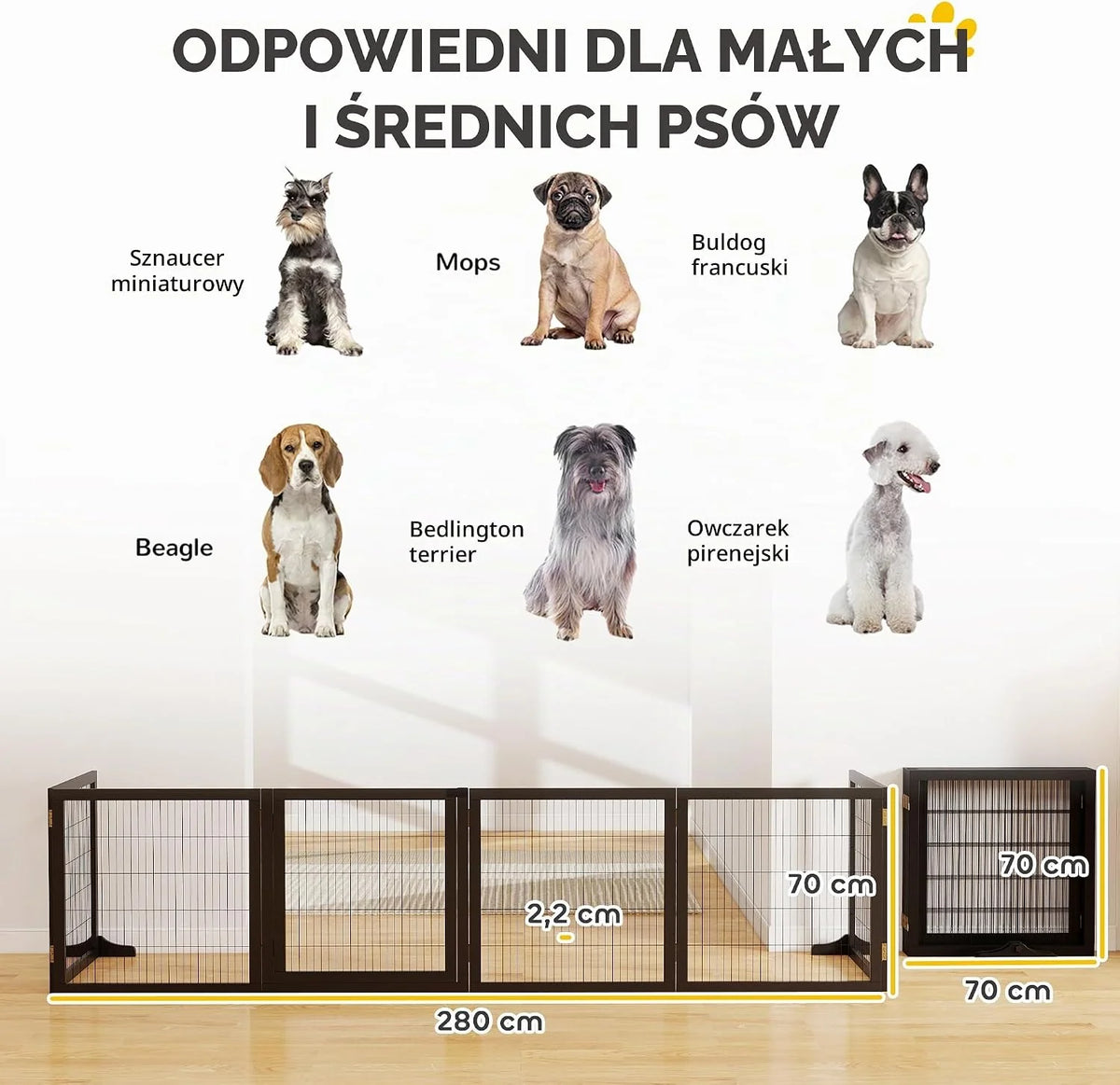 PawHut Brama dla psa regulowana wolnostojąca 70x432 cm Czarny