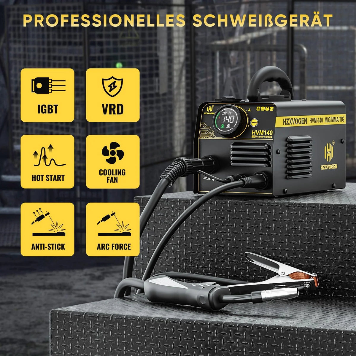 H HZXVOGEN Spawarka MIG 140A, 230V, spawarka rdzeniowa MIG/Lift TIG/Stick 3 w 1 z funkcją synergii, przenośna spawarka MIG bez gazu z inwertorem IGBT. Spawarka MIG dla początkujących (HVM140)