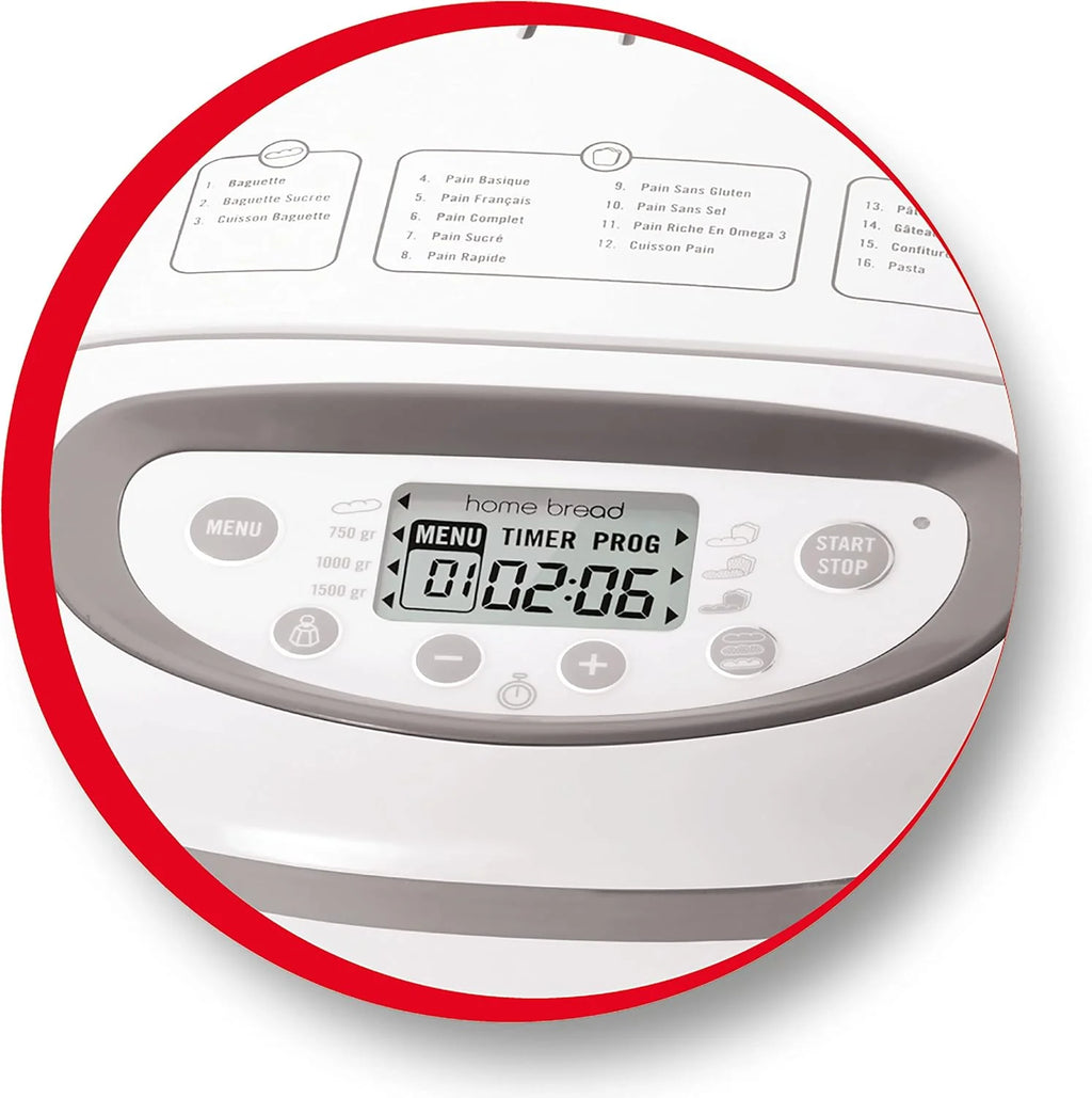 Moulinex OW6101 Home Bread Bagieette automat do pieczenia chleba | na maks. 1,5 kg chleba | 16 programów | chleb domowej roboty | forma do chleba z powłoką zapobiegającą przywieraniu | w zestawie blacha do bagietek i zeszyt z przepisami | kolor biały