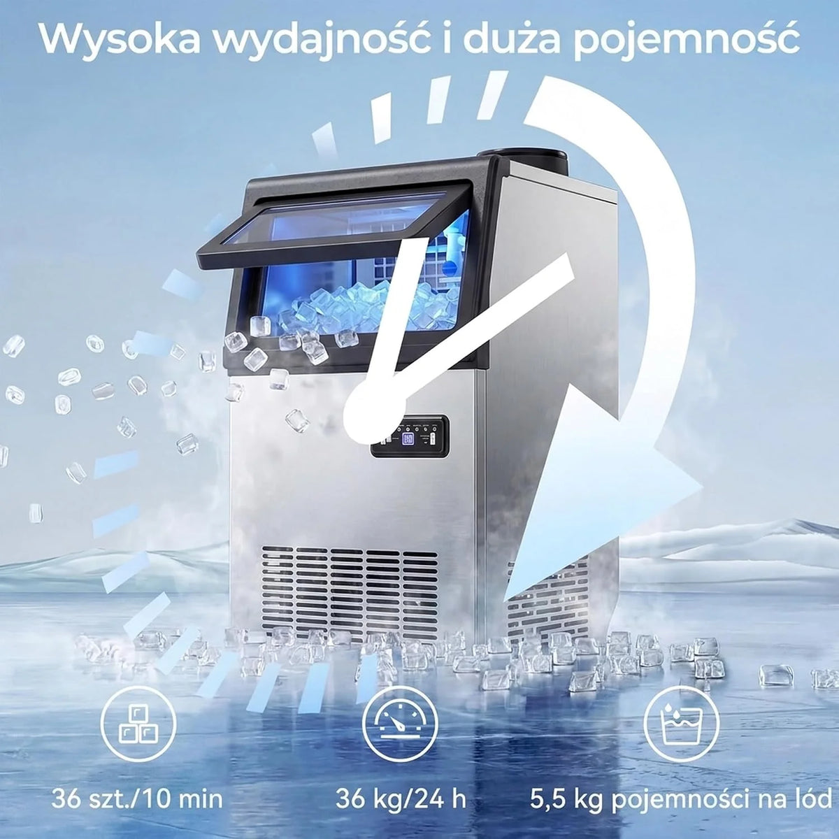HOMCOM Komercyjna kostkarka do lodu 36kg/24h Samoczyszcząca Timer