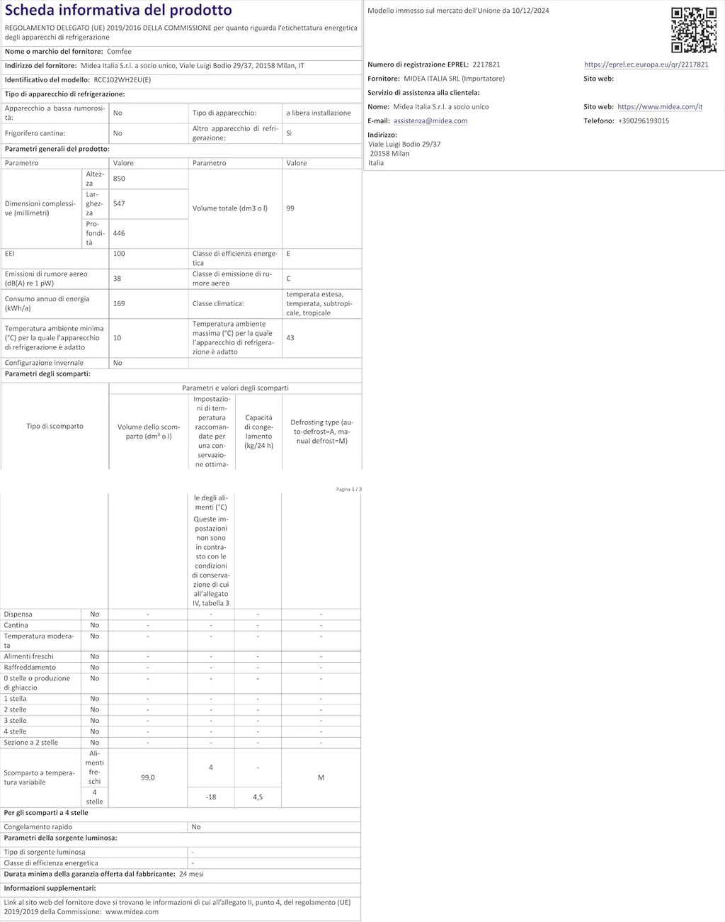 Comfee ' RCC102WH2EU(E) Wolnostojąca zamrażarka skrzyniowa 99L, konwertowalna do zamrażarki/lodówki, inwerter, 4 gwiazdki, nadaje się do garaży, biała [klasa energetyczna E]