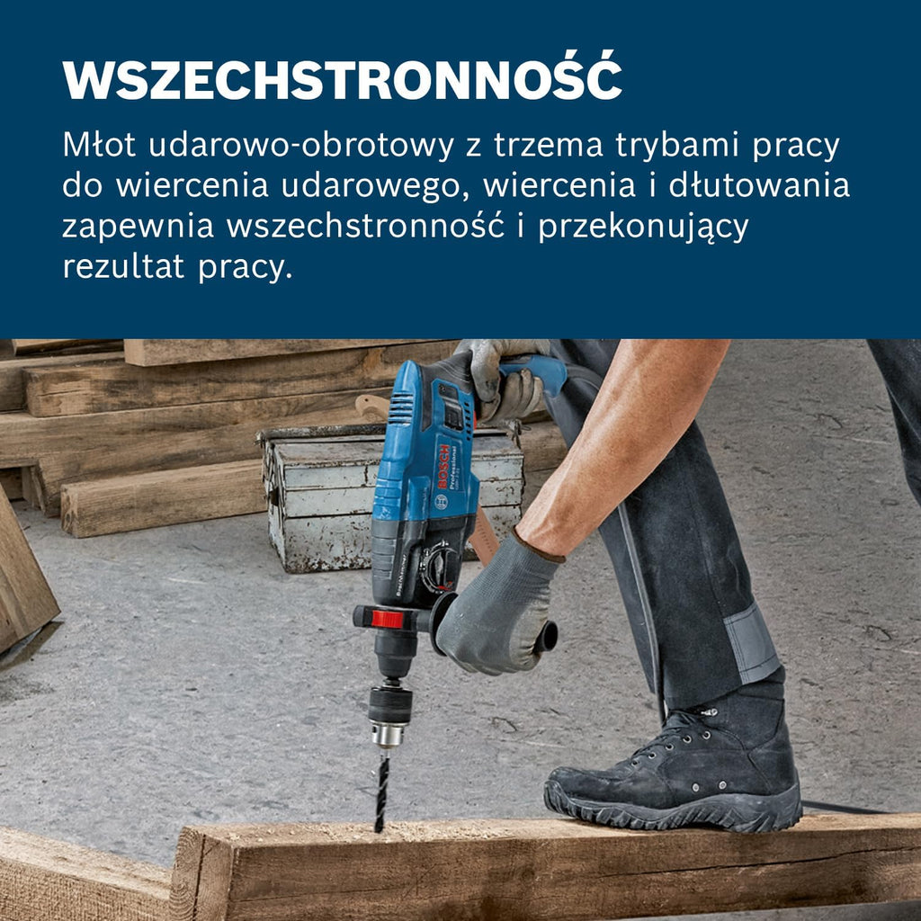 Bosch Professional Młot udarowo-obrotowy GBH 2-21 Professional (uchwyt SDS plus, 3 wiertła SDS plus, (6/8/10 mm), rękojeść dodatkowa, sukno maszynowe, ogranicznik głębokości, walizka)