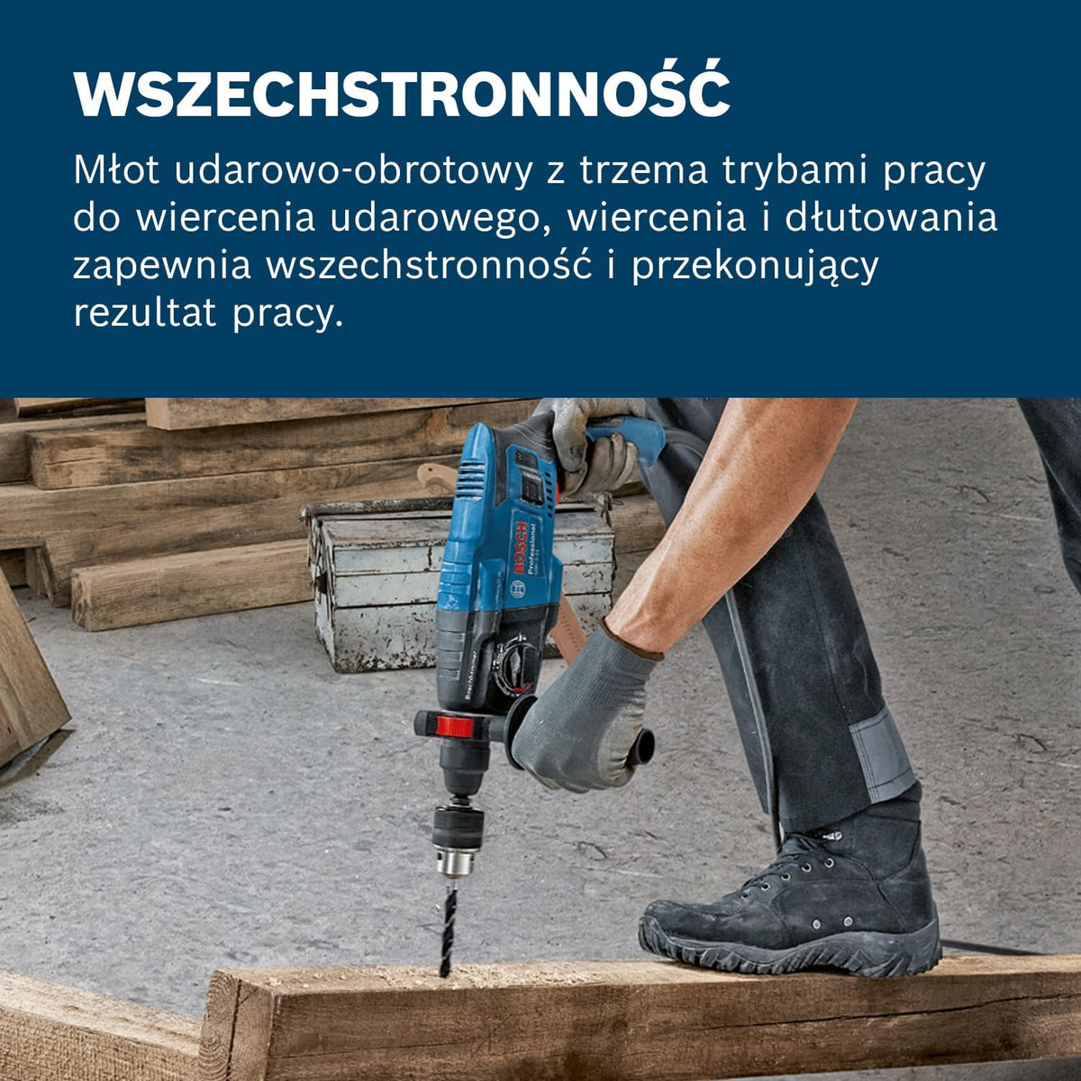 Bosch Professional Młot udarowo-obrotowy GBH 2-21 Professional (uchwyt SDS plus, 3 wiertła SDS plus, (6/8/10 mm), rękojeść dodatkowa, sukno maszynowe, ogranicznik głębokości, walizka)