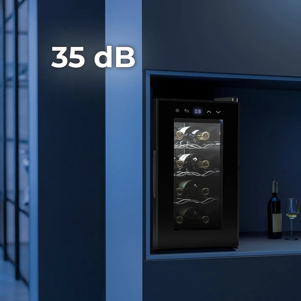 Cecotec Grandsommelier 8 butelek Bolero 830 coolcrystal, chłodzenie termoelektryczne, regulacja temperatury w zakresie 8-18°C, sterowanie dotykowe i wyświetlacz, wewnętrzna dioda LED, nieszkodliwy gaz