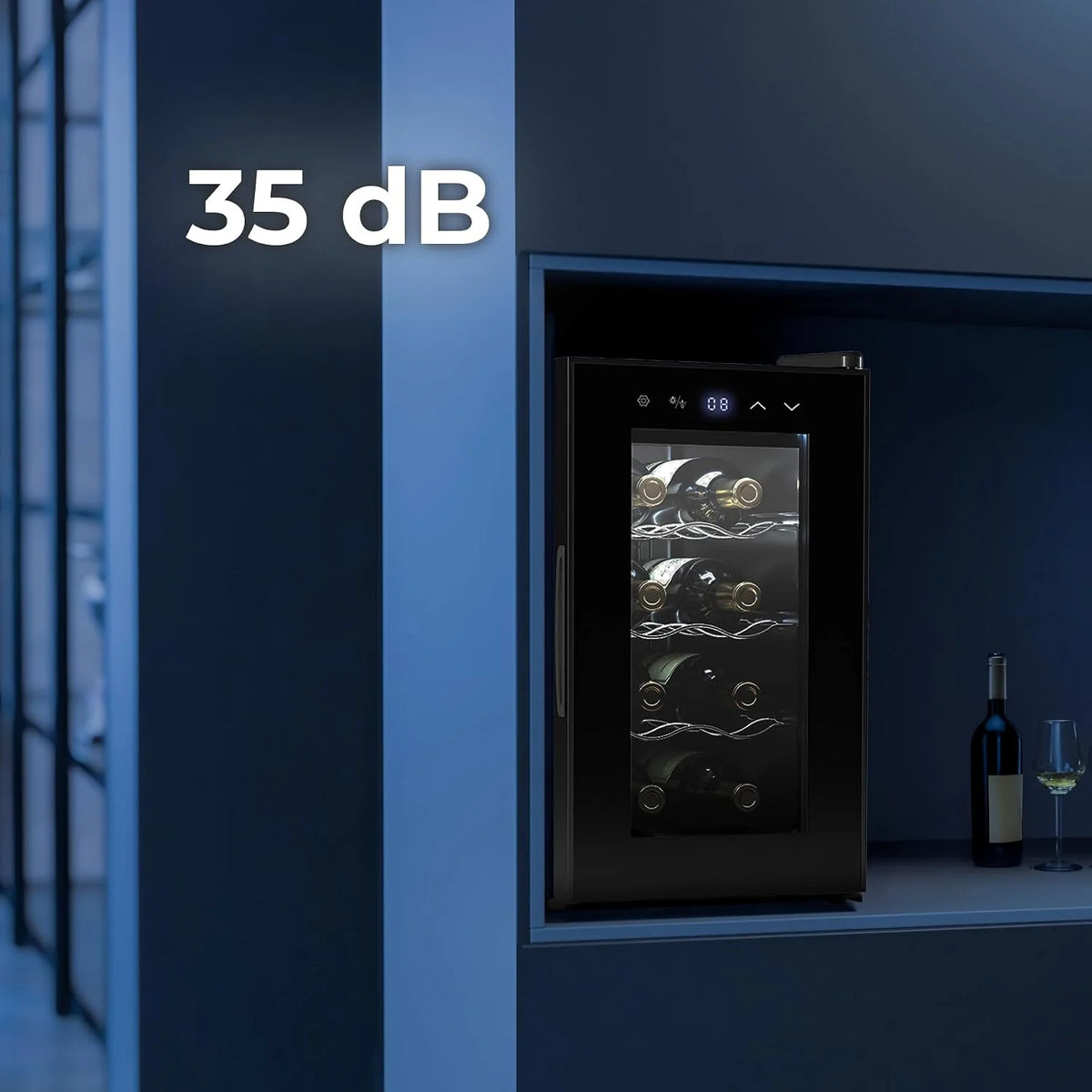 Cecotec Grandsommelier 8 butelek Bolero 830 coolcrystal, chłodzenie termoelektryczne, regulacja temperatury w zakresie 8-18°C, sterowanie dotykowe i wyświetlacz, wewnętrzna dioda LED, nieszkodliwy gaz