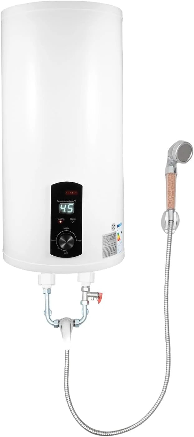 Bojler 50 l, 2000 W, elektryczny podgrzewacz wody, zbiornik ciepłej wody 25-75°C, montaż ścienny, bojler, bojler na wodę, bojler na wodę, podgrzewacz wody z prysznicem, wąż i kran umywalkowy ze
