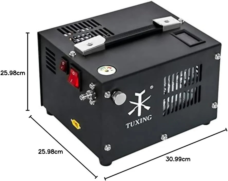 Sprężarka powietrza TUXING Pcp, 4500Psi 30Mpa, bezolejowa/wodna, zasilana samochodem 12 V DC lub domowym 220V AC z adapterem (w zestawie), pompa do wiatrówek i wiatrówek PCP (TXES061)