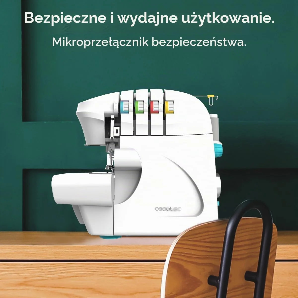 Cecotec Maszyna do szycia, BelleCouture OverLock, prędkość 1100 obr/min, regulowane ciśnienie wykrawania, postęp różnicowy, funkcje ściegu 4-nitkowego i zestaw akcesoriów