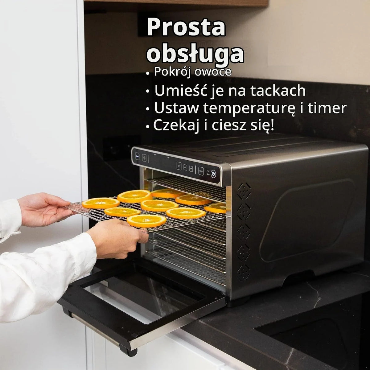 Vita5 Suszarka do Zywności z 7 Tackami ze Stali Nierdzewnej - Elektryczna suszarka do owoców. warzyw i mięsa o mocy 650 W - Timer 24-Godzinny i Regulowana Temperatura 35–75°C