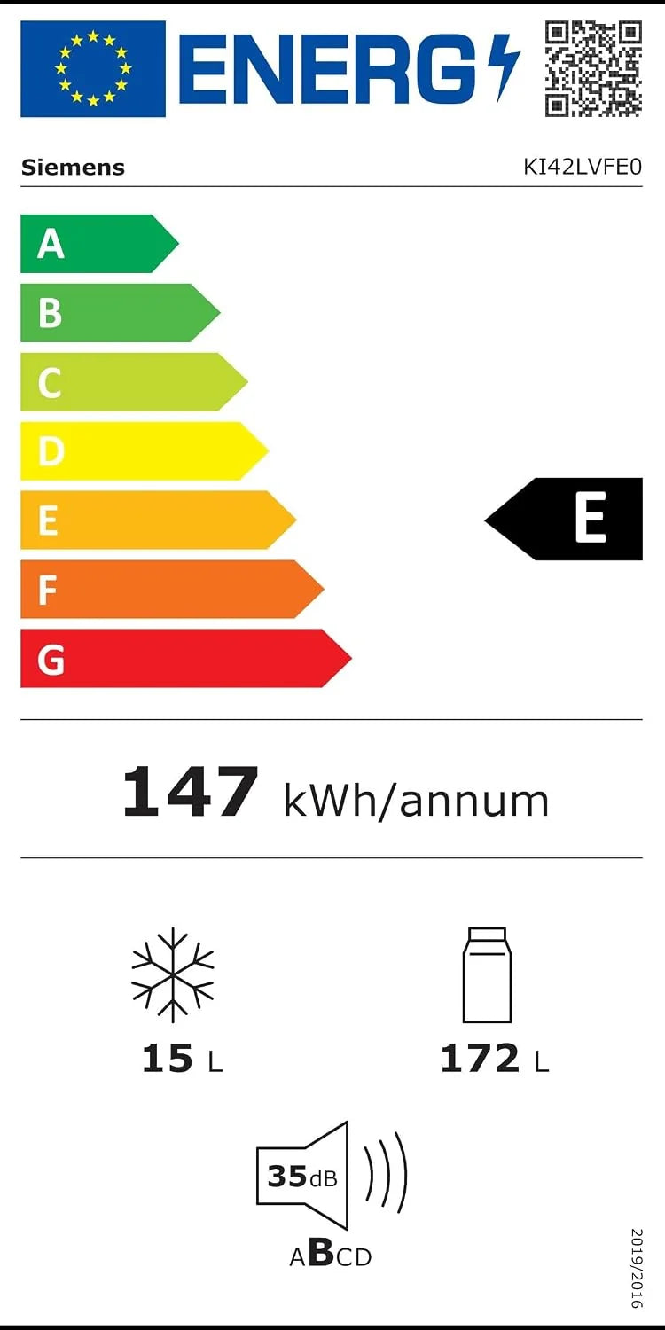Siemens KI42LVFE0 iQ300 lodówka do zabudowy z zamrażarką, wnęka 122,5 x 56 cm, płaski zawias, 187 l, supercooling – szybsze chłodzenie, oświetlenie LED, równomierne oświetlenie