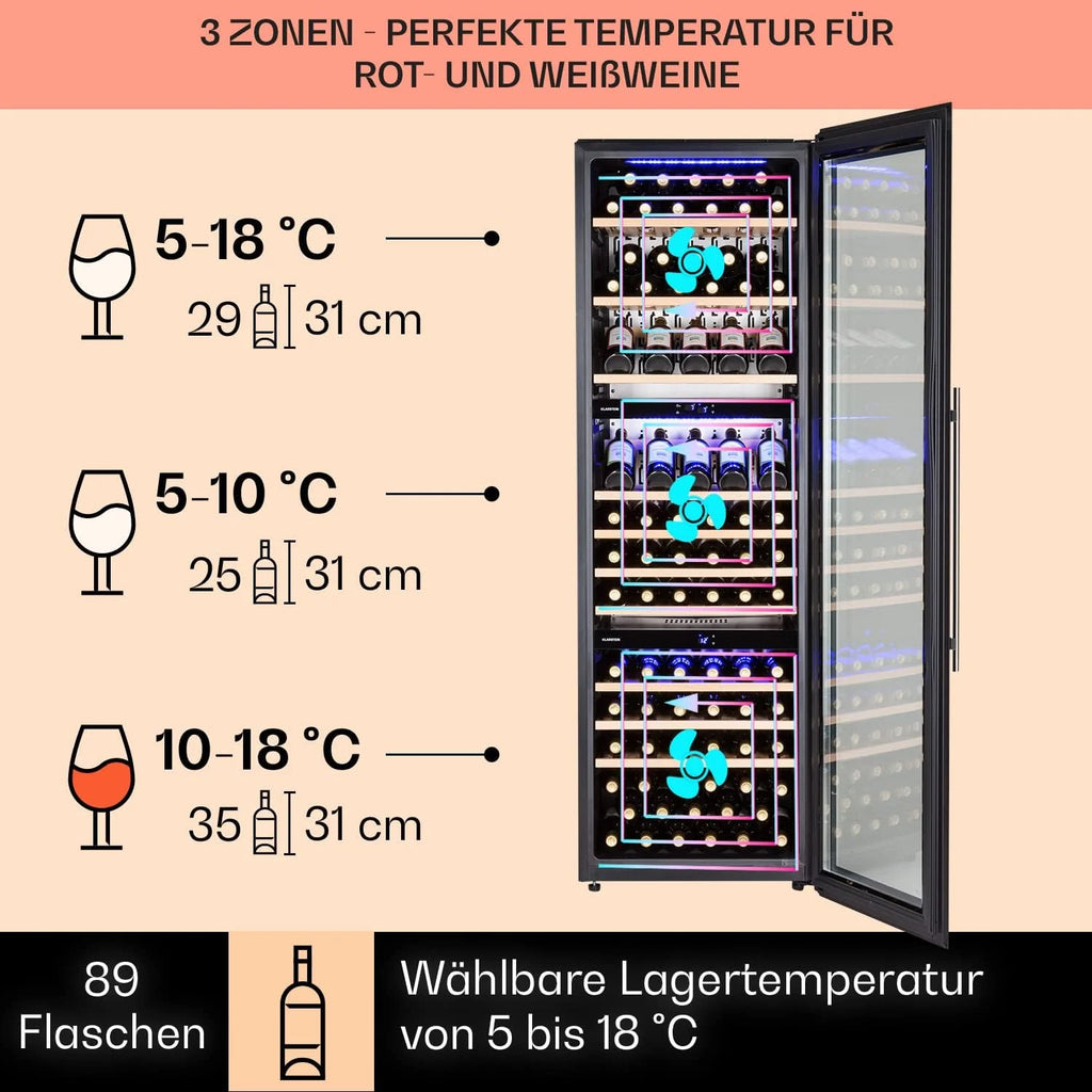 Chłodziarka na wino do zabudowy, wąska 246-litrowa lodówka na napoje, 3-strefowa chłodziarka na wino z przeszklonymi drzwiami, lodówka na piwo do użytku wewnętrznego/zewnętrznego, duża lodówka, 5-18°C
