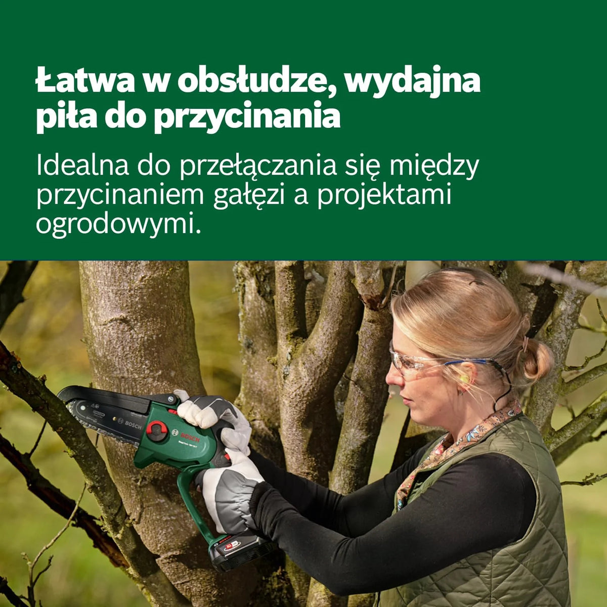 Bosch Mini piła łańcuchowa EasyChain 18V-15-7, do cięcia drewna, system 18V, prędkość łańcucha: 6,95 m/s, bez akumulatora