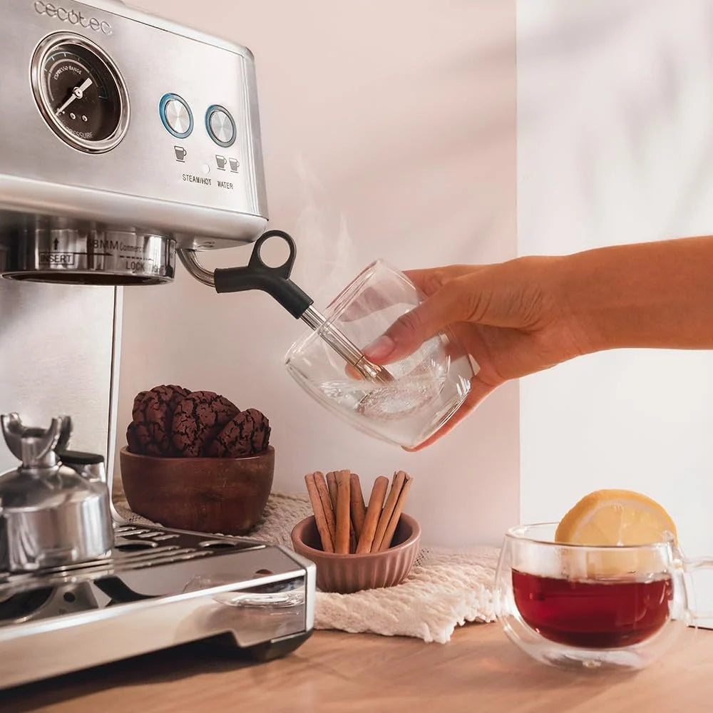 Cecotec Ekspres do kawy Express 20 barów Power Espresso 20 Barista, 2250 W, manometr, 2 Thermoblocks, regulowany parowiec, pojemnik na kawę ziarnistą i młynek z 20 poziomami