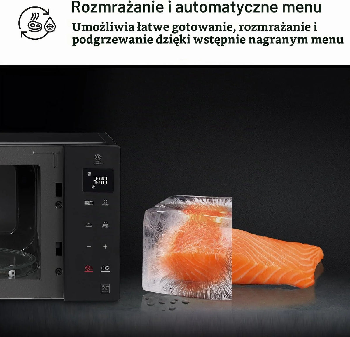 LG MH6535GDS Kuchenka mikrofalowa z grillem i inteligentnym falownikiem, 25 l, 1000 W, grill 900 W, automatyczne programy, Easy Clean, czarna