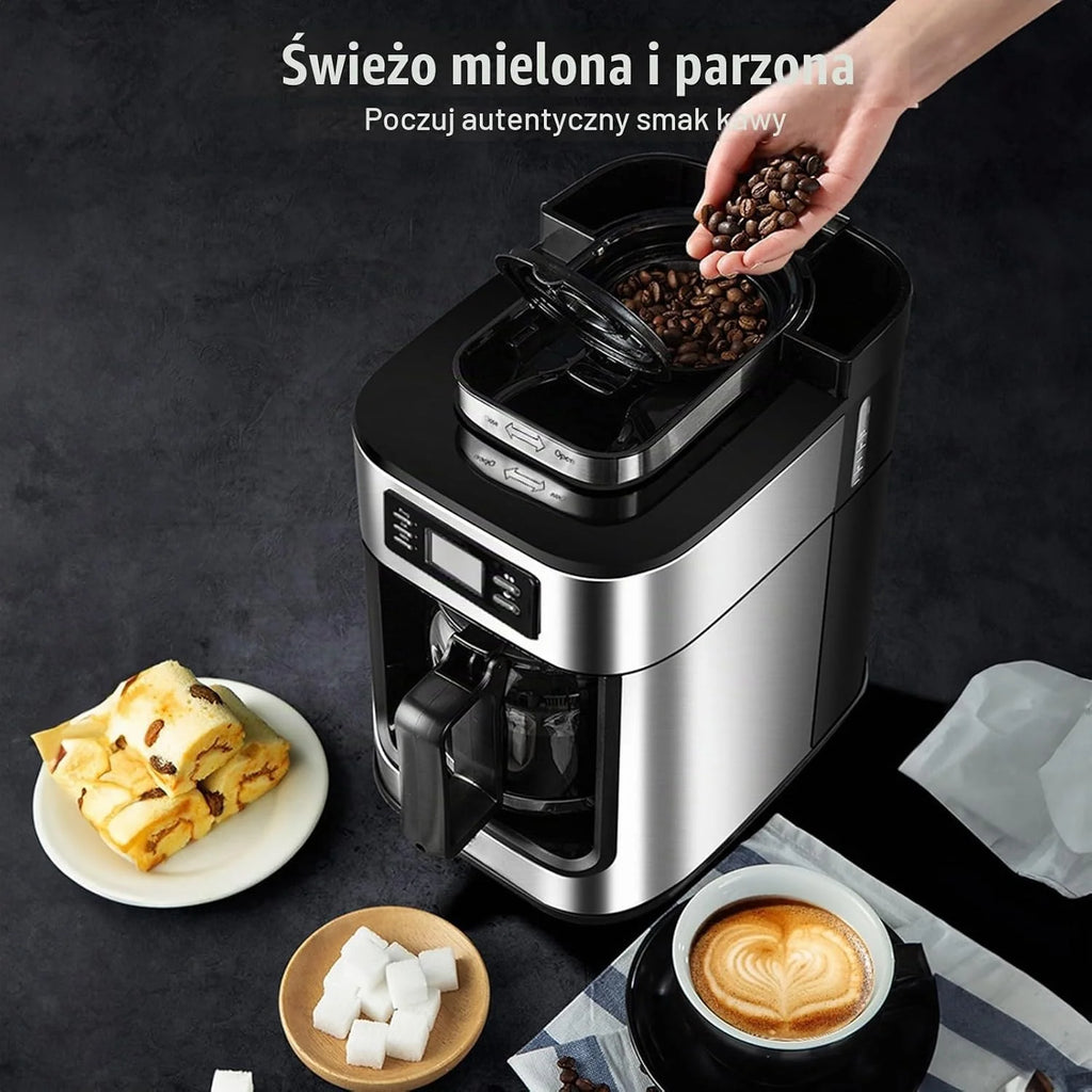 SENECESLI W Pełni Automatyczny Ekspres do Kawy z Wbudowanym Młynkiem żarnowym, 8 Filiżanek, Programowalnym Timerem na 24 Godziny, funkcją Utrzymywania Ciepła, Ekspresem do Kawy (wtyczka UE)